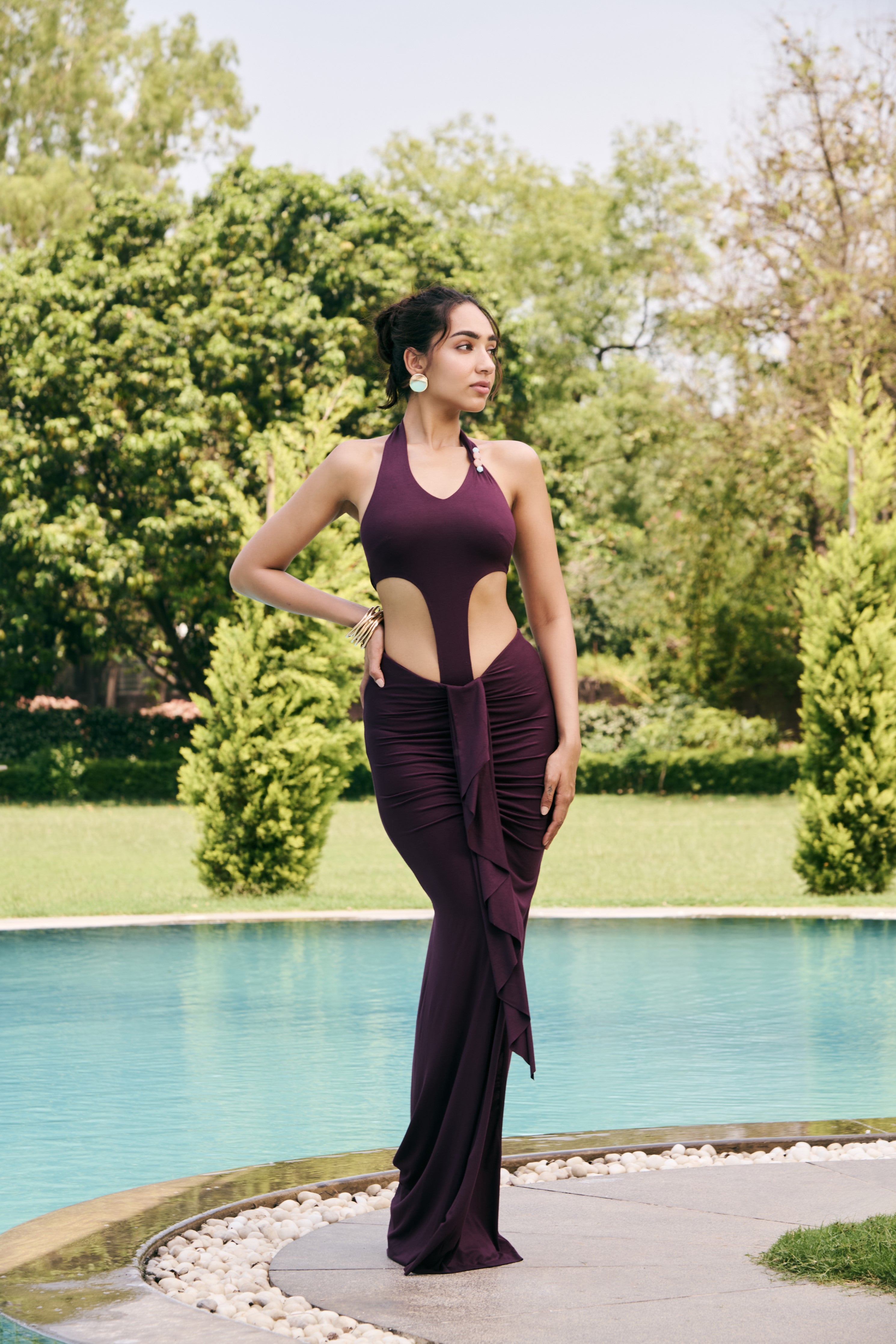 Elina Plum Modal Draped Skirt