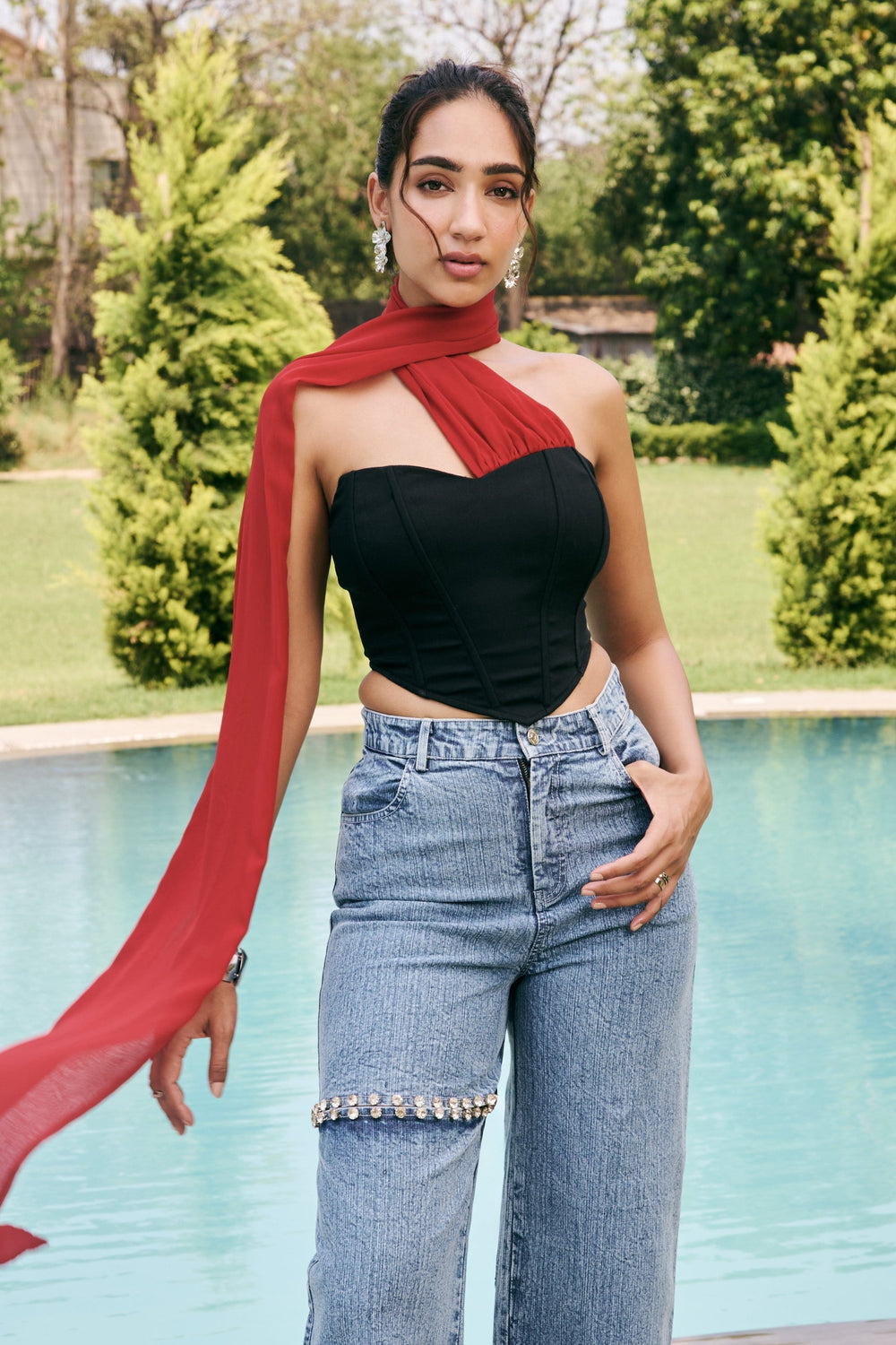 Nerina Noir Corset & Crimson Wrap