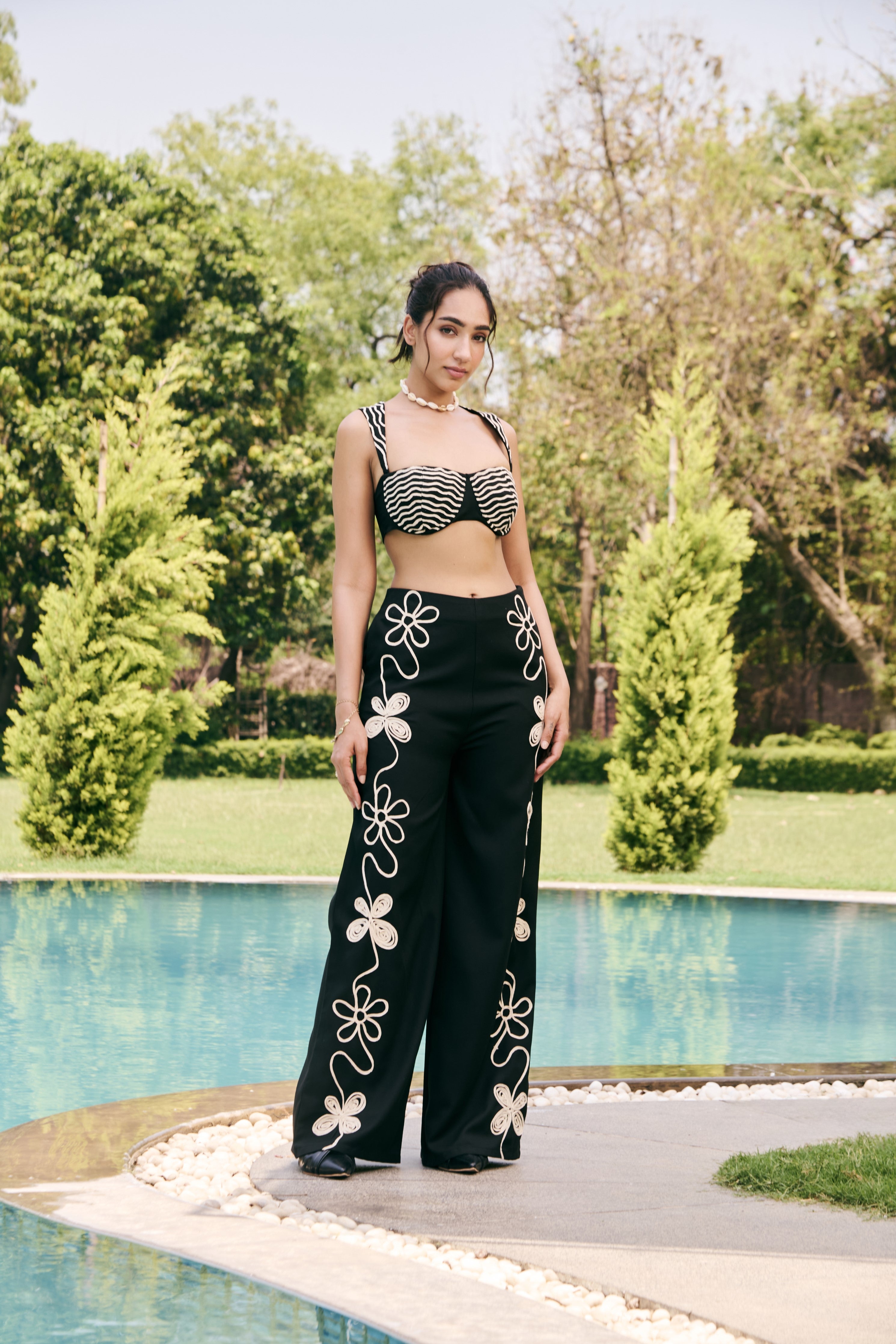 Zyra Black Embroidered Wide Leg Pants