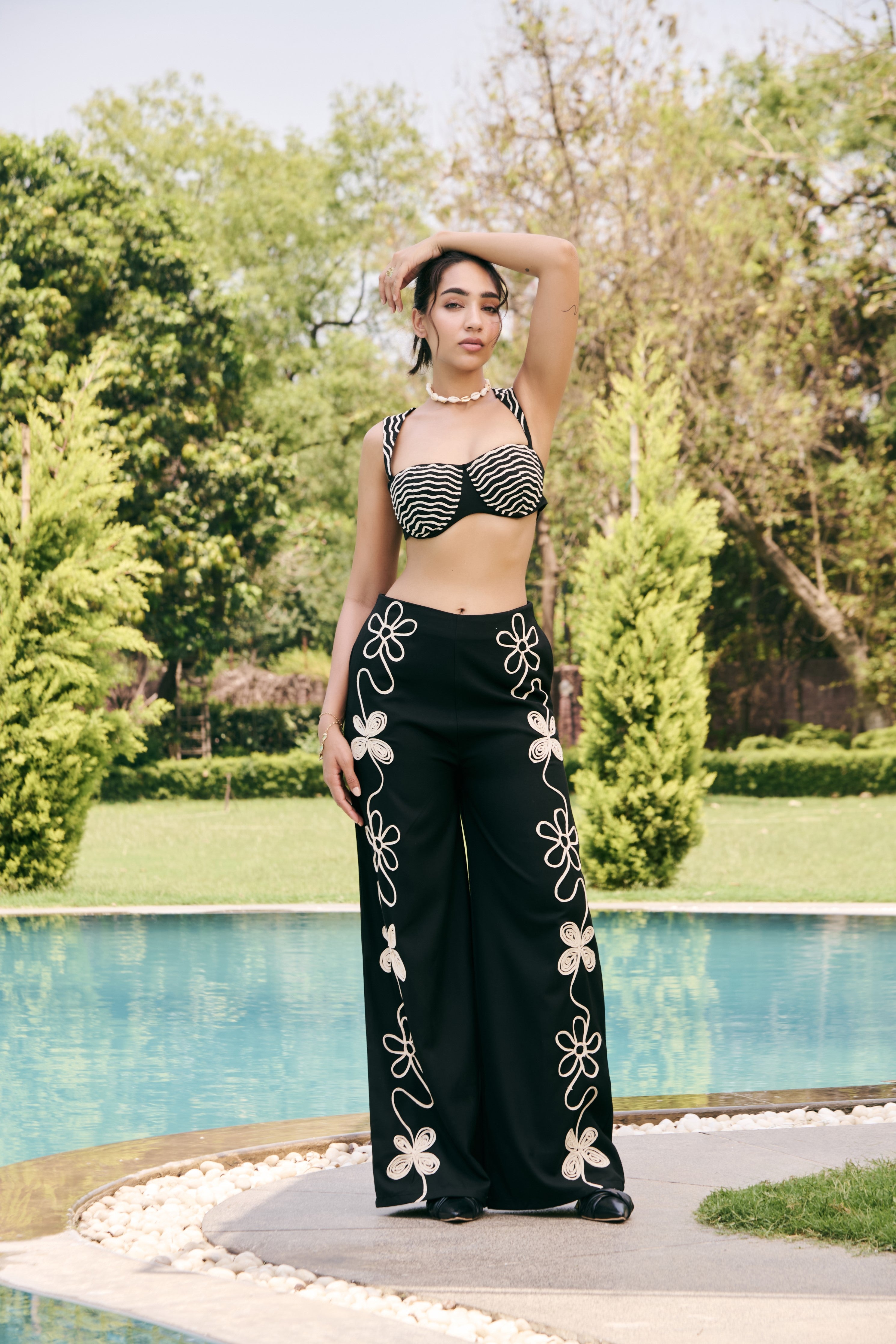 Zyra Black Embroidered Wide Leg Pants