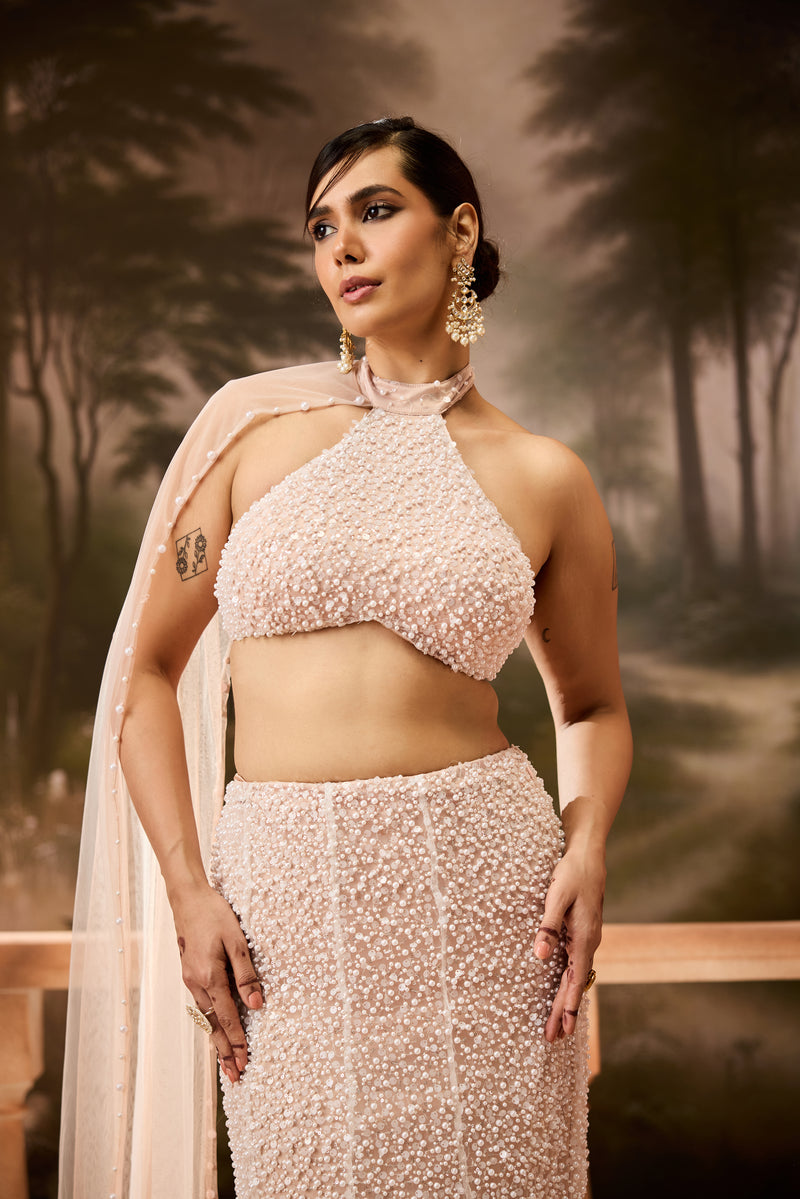 Lara Baby Pink Pearl Embellished Lehenga
