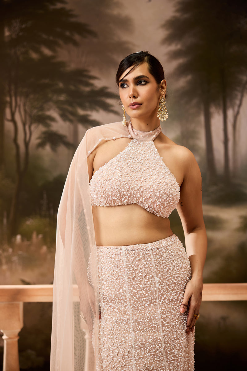 Lara Baby Pink Pearl Embellished Lehenga
