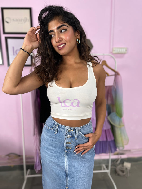 Lea Merch White Crop Top with a clean, minimalist design and a casual fit