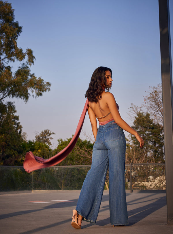 "Sleek Lucinda Mauve Backless Bodysuit with an Elegant Design."