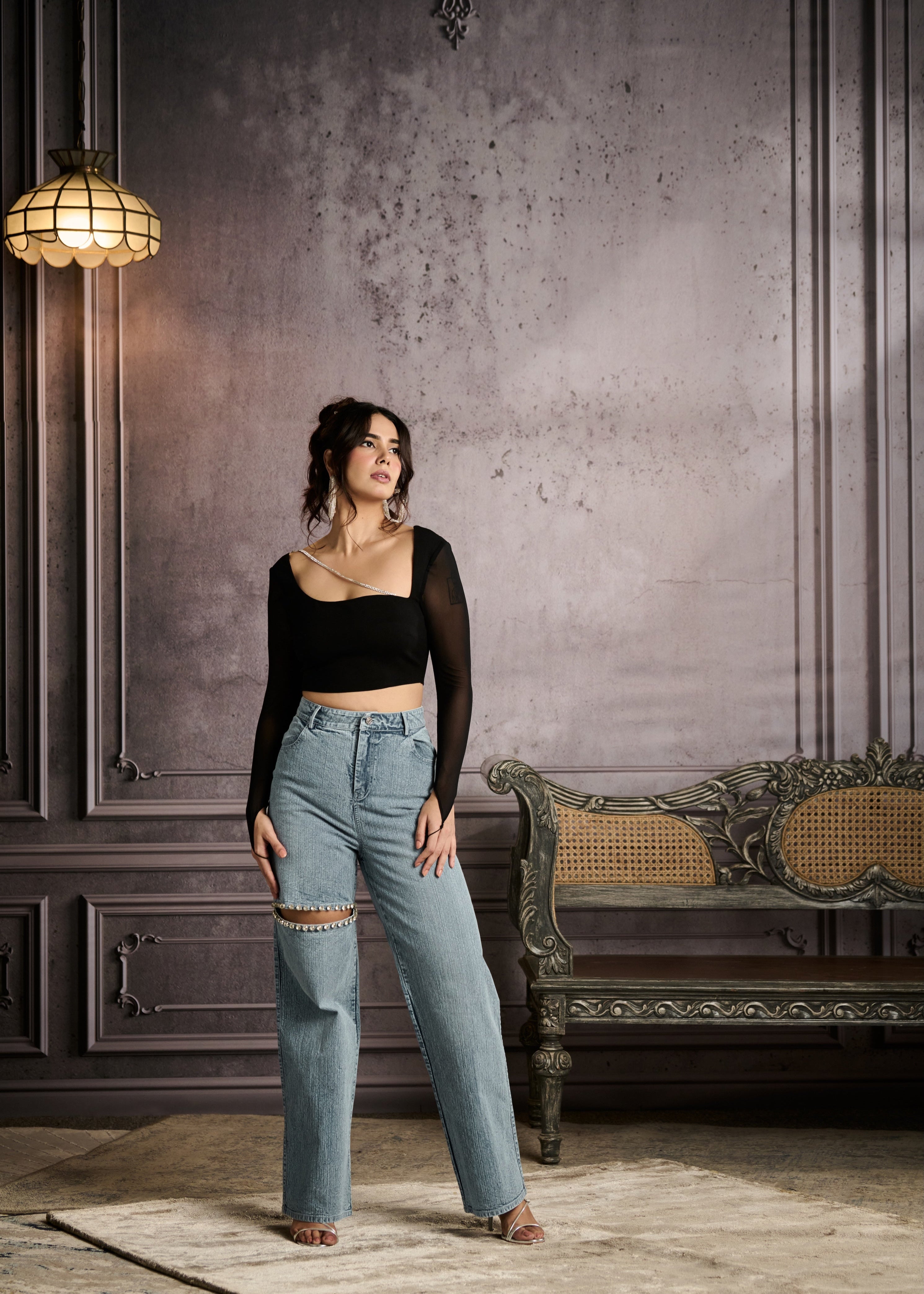 Maeve Blue High-Waisted Embroidered Denim Jeans
