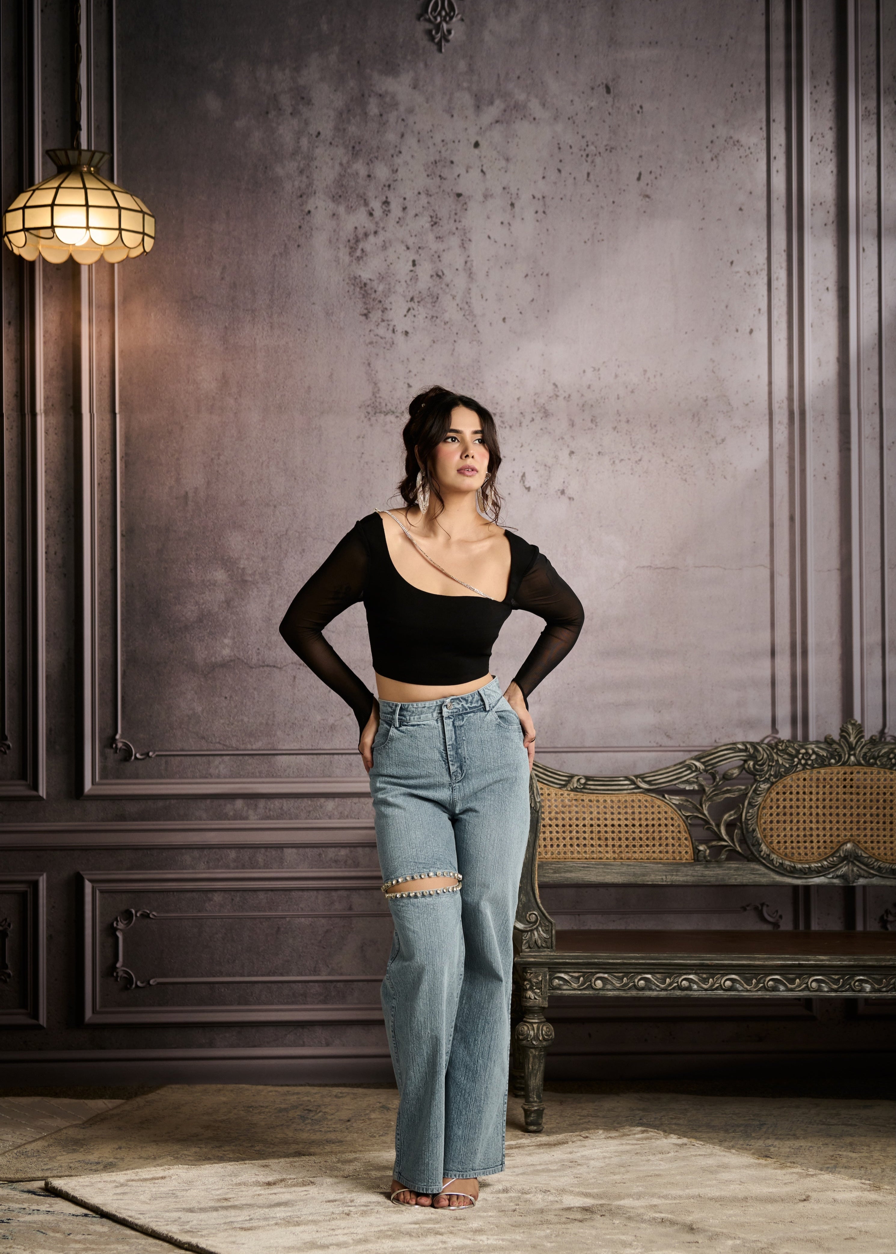 Maeve Blue High-Waisted Embroidered Denim Jeans
