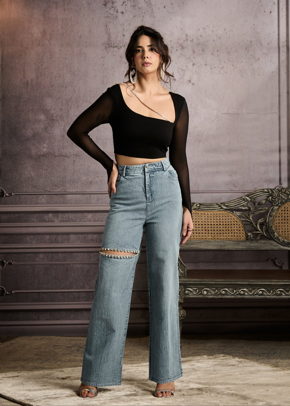 Maeve Blue High-Waisted Embroidered Denim Jeans
