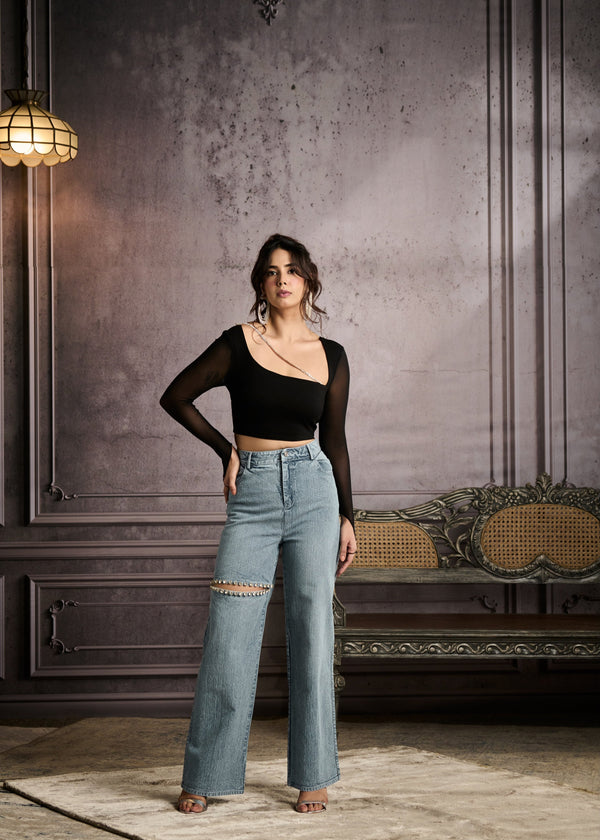 Maeve Blue High-Waisted Embroidered Denim Jeans
