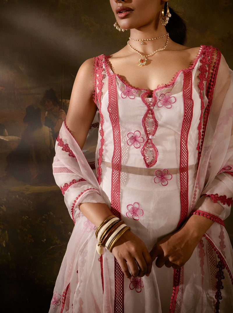 "Mayuri Pink Embroidered Coord Set: Stylish coordinated set in pink with intricate embroidery, perfect for a fashionable statement."