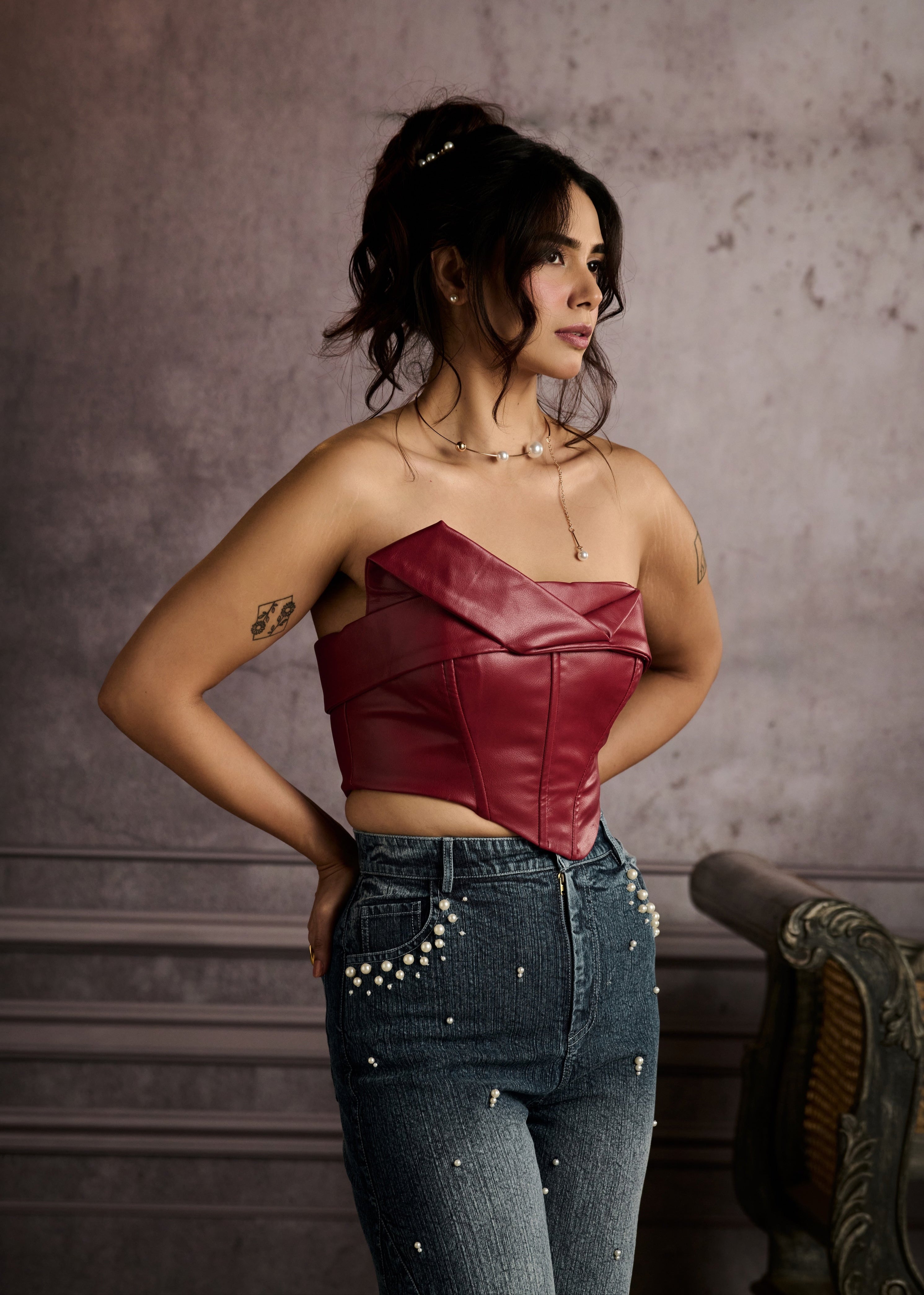 Megan Pearl Embroidered Denim Jeans
