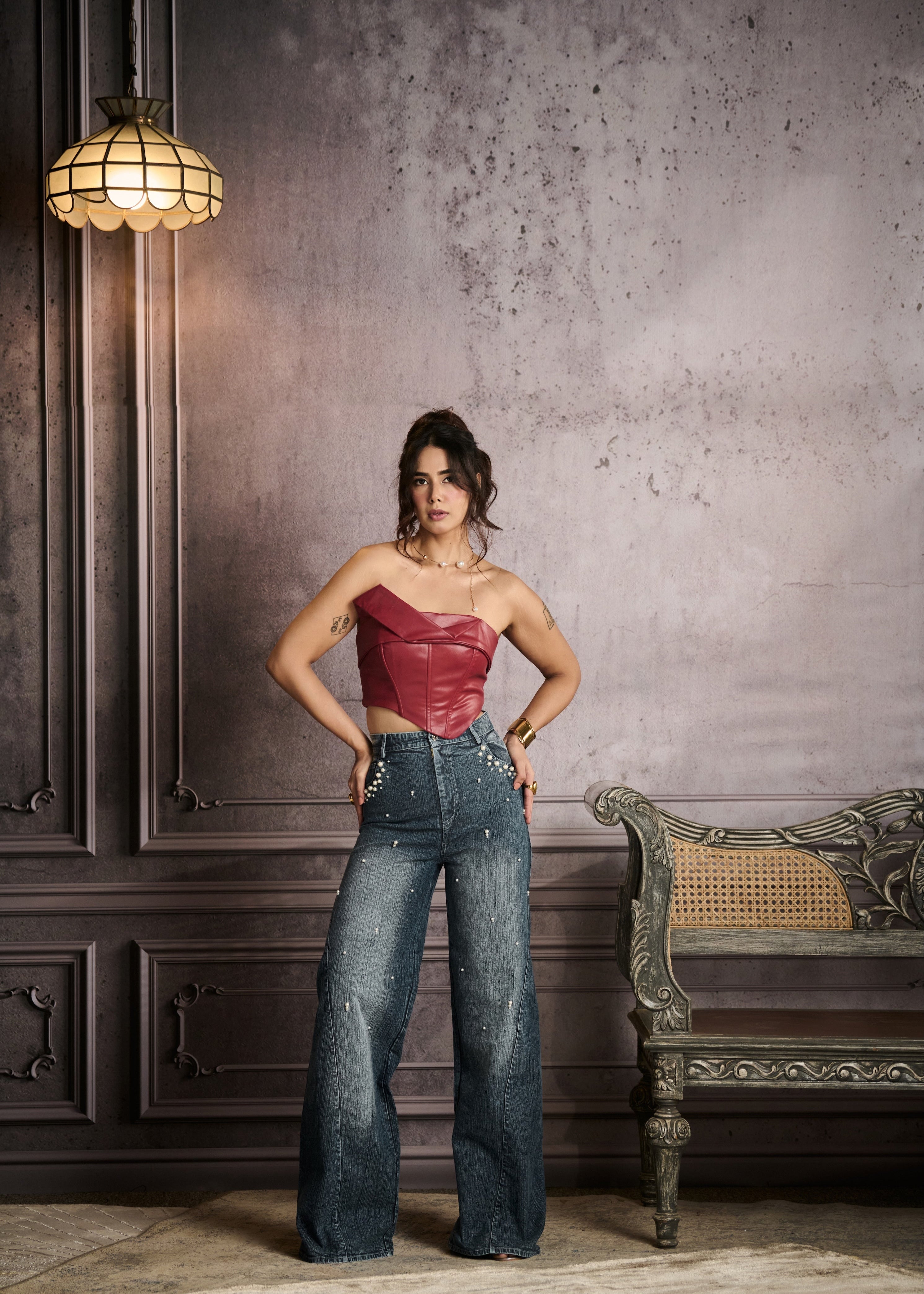Megan Pearl Embroidered Denim Jeans
