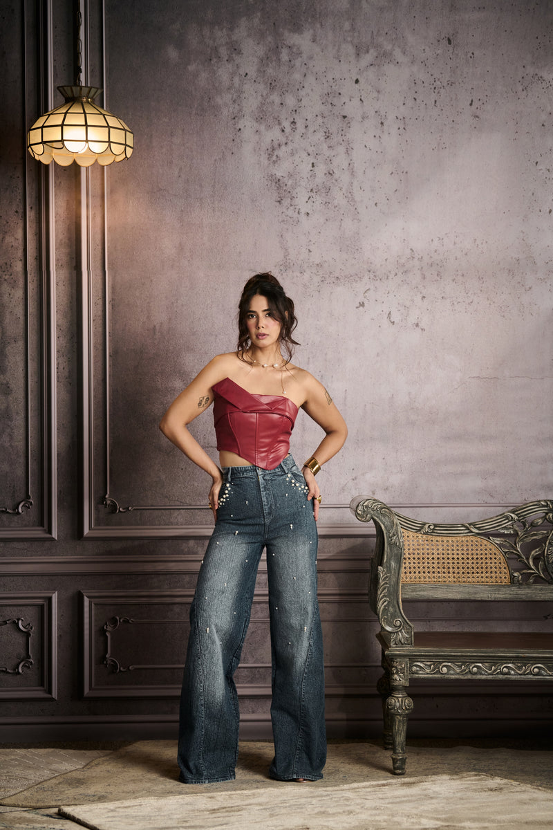 Megan Pearl Embroidered Denim Jeans
