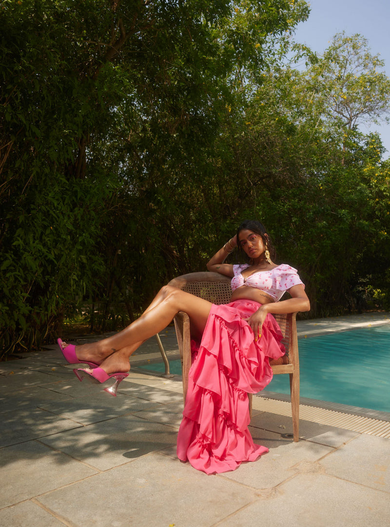 Buy Our Mykonos Hot Pink Ruffle Cover-Up Maxi Skirt