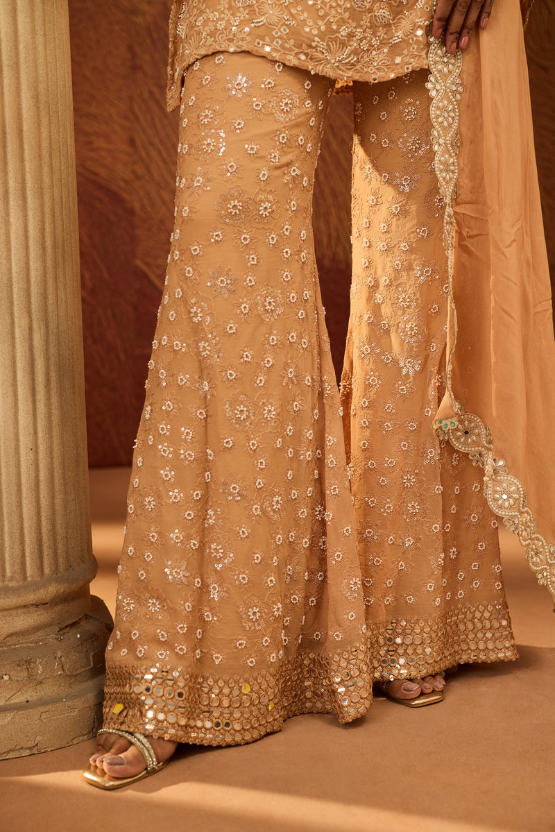 Namya Buff Orange Embroidered Sharara Set
