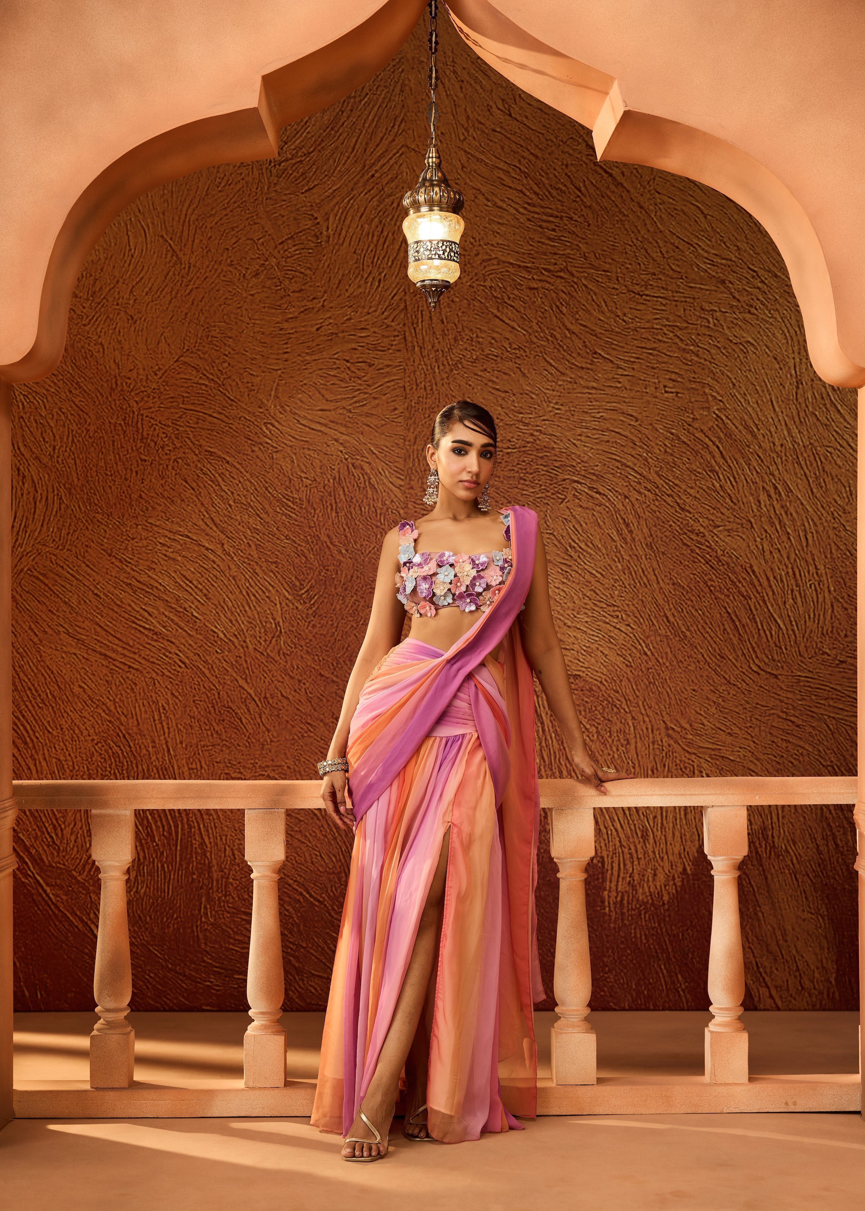 Natasha Multi-colour Floral Embroidered Saree
