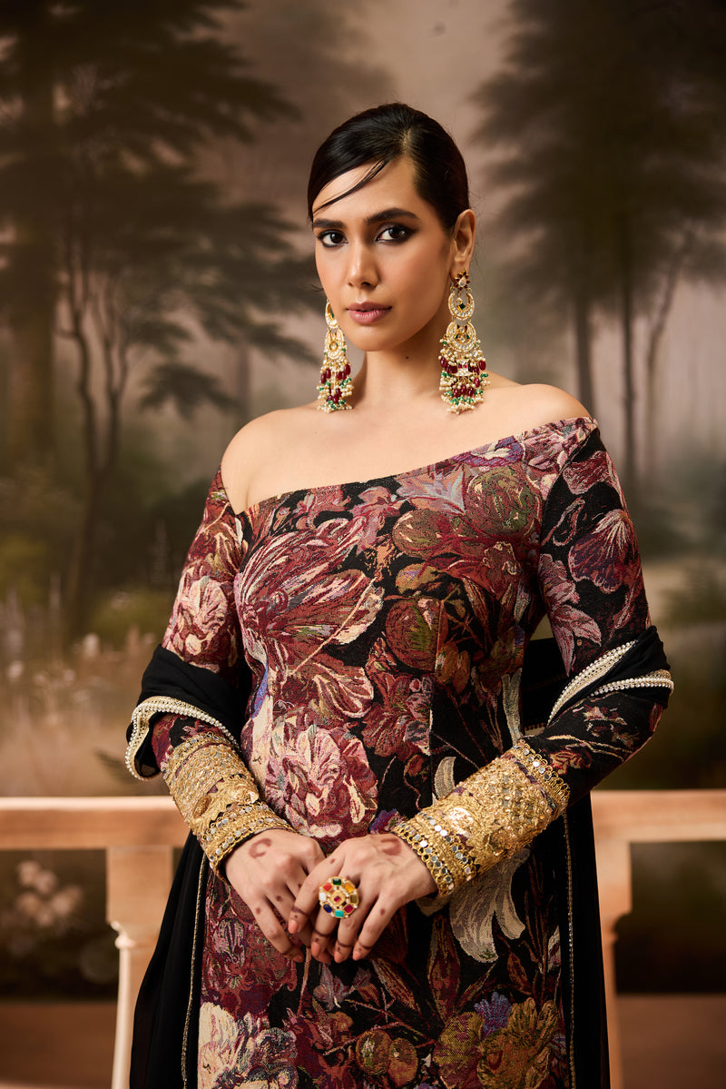 Nirja Black Jacquard Kurta Set
