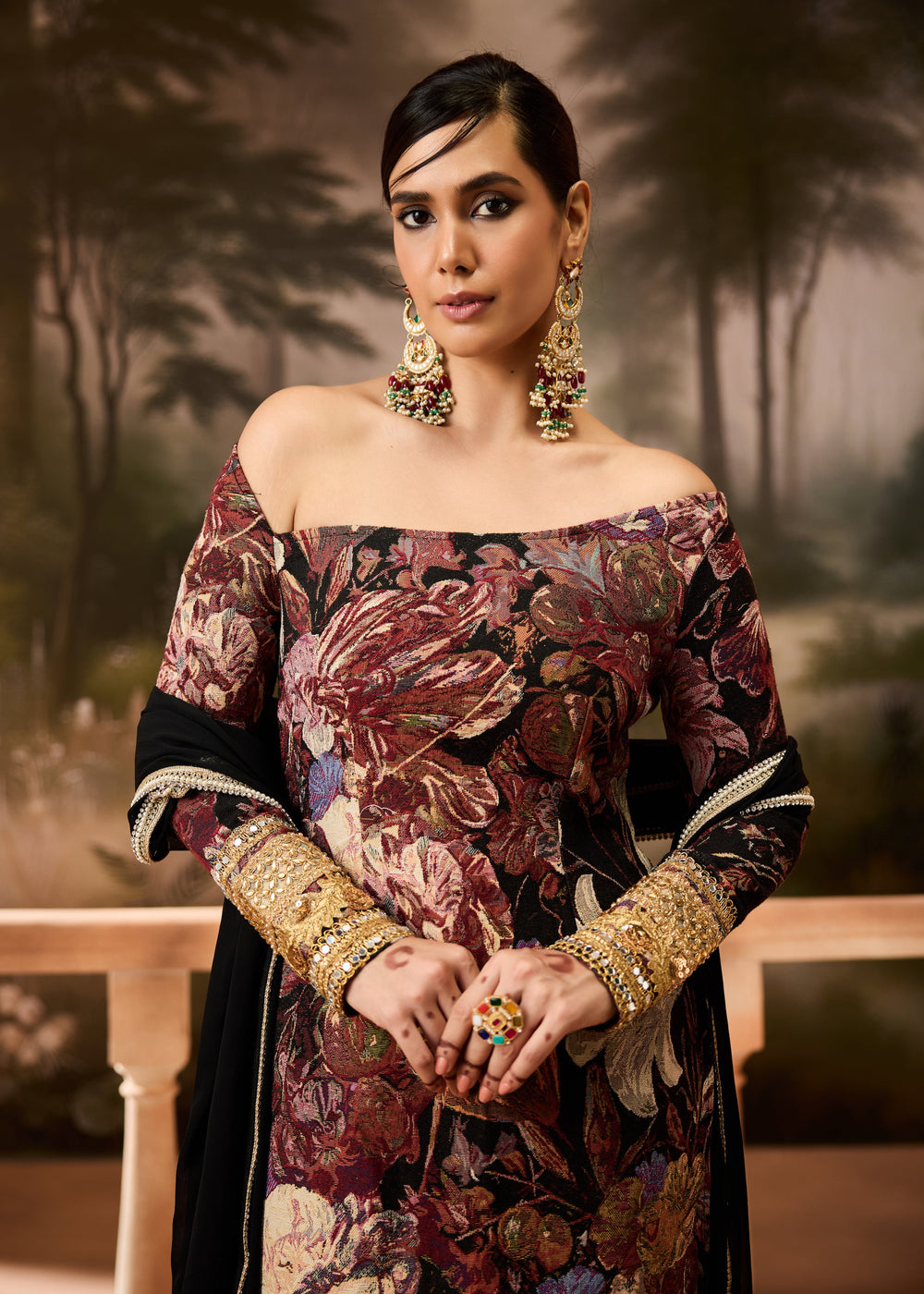 Nirja Black Jacquard Kurta Set
