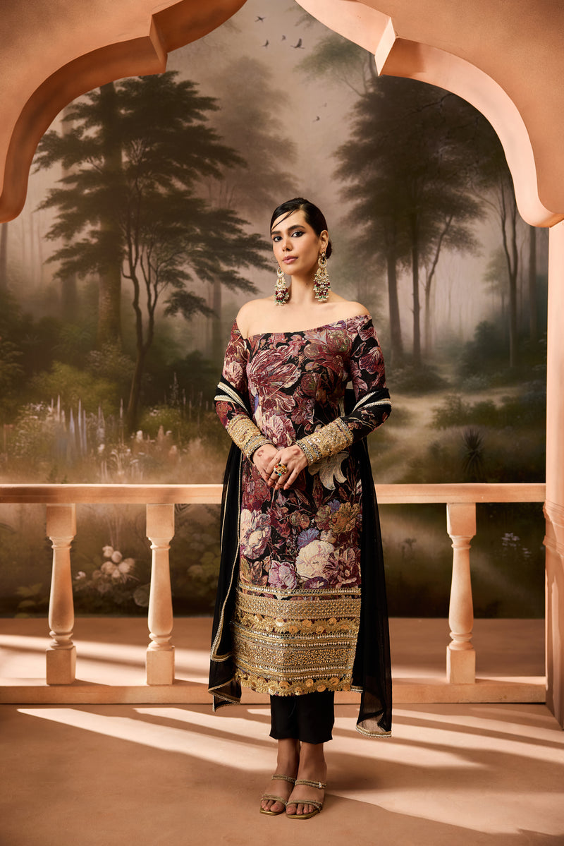 Nirja Black Jacquard Kurta Set
