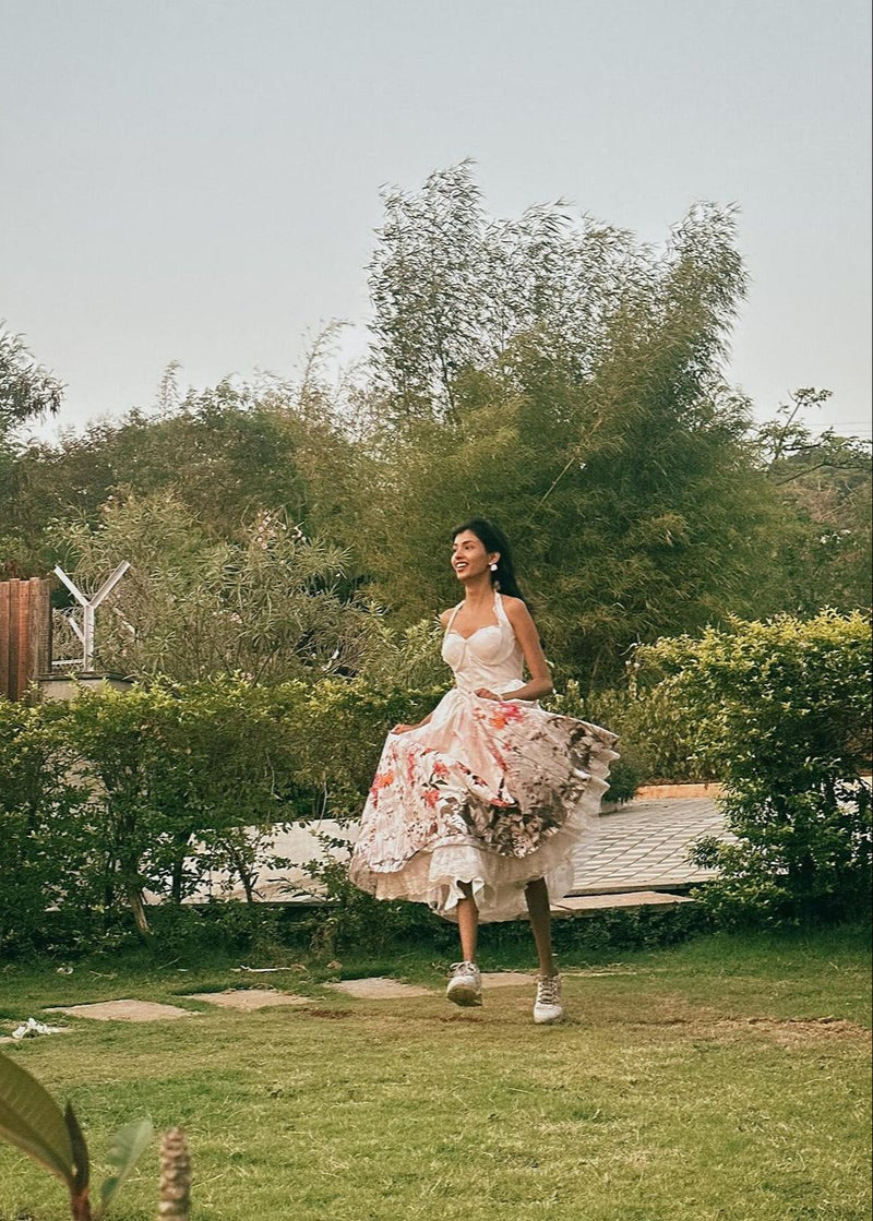 Oaklynn White Floral Corset Halter Midi Dress Lea Clothing Co. Oaklynn White Floral Corset Halter Midi Dress Lea Clothing Co.