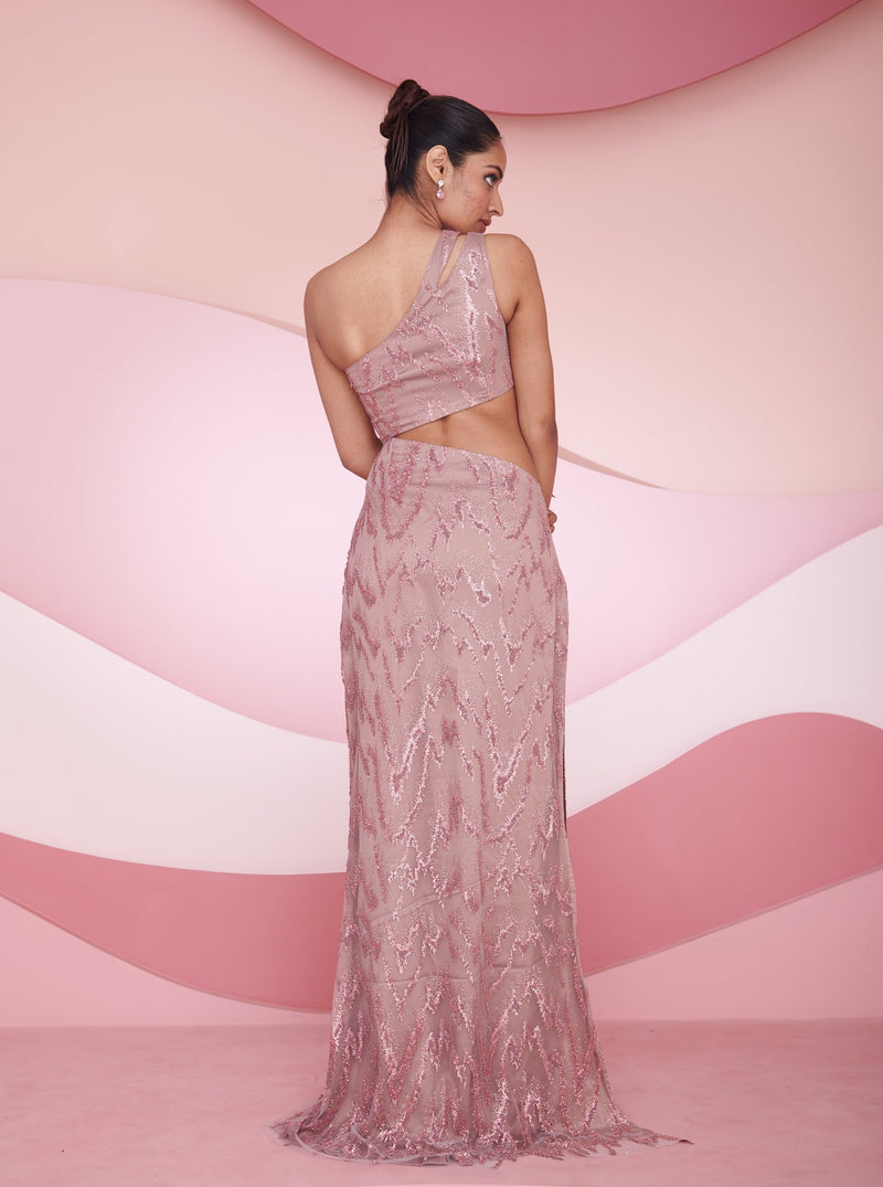 Rosalba mauve one-shoulder embellished gown featuring elegant embellishments and a stylish one-shoulder design, perfect for formal events.