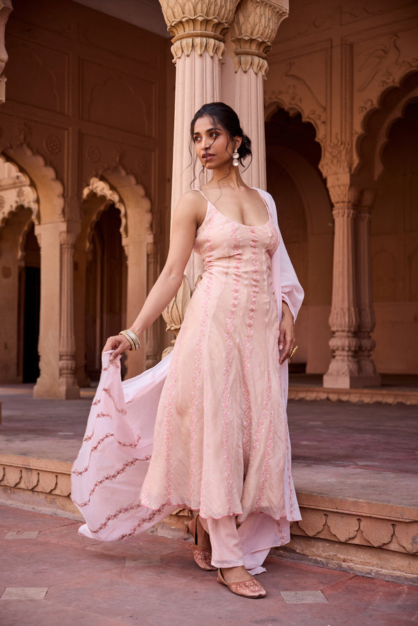 Nisreen Light Pink Mulmul Anarkali Set