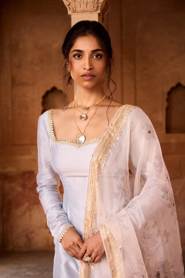 Aqsa Blue Straight Kurta Set