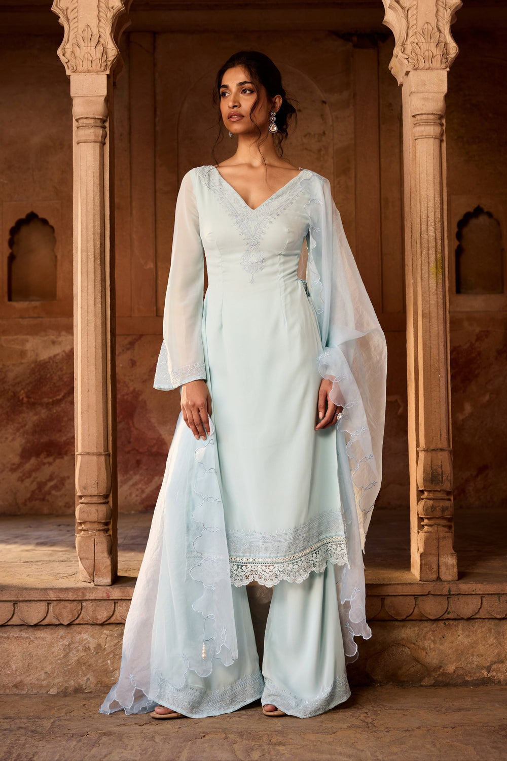 Shafika Baby Blue Georgette Pakistani Style Kurta