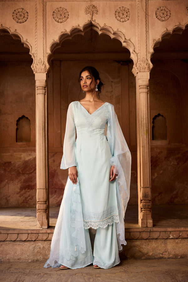 Shafika Baby Blue Georgette Pakistani Style Kurta