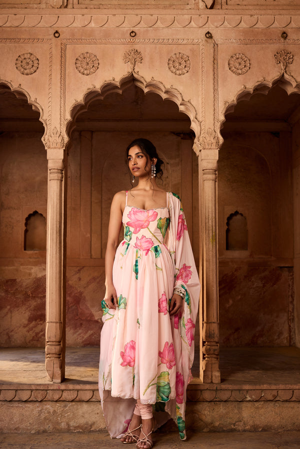 Ziya Pink Floral Printed Corset Anarkali Suit