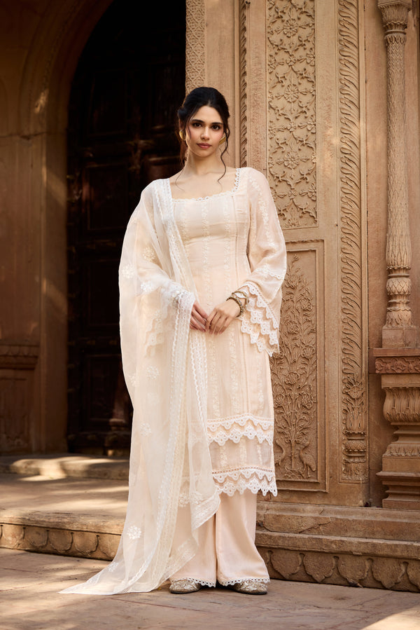Aamina Pastel Peach Chanderi Kurta Set