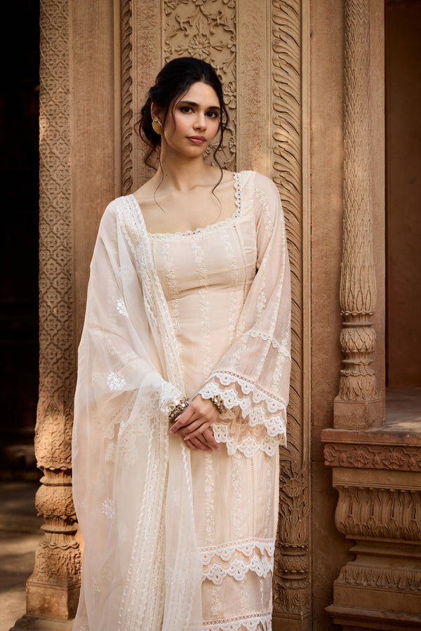 Aamina Pastel Peach Chanderi Kurta Set