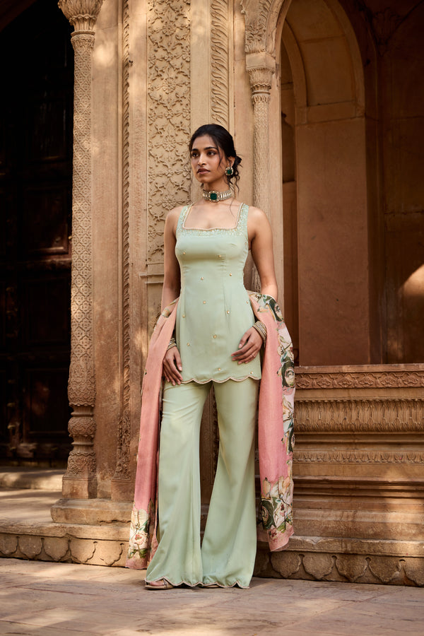 Adara Pastel Green Chanderi Sharara Set