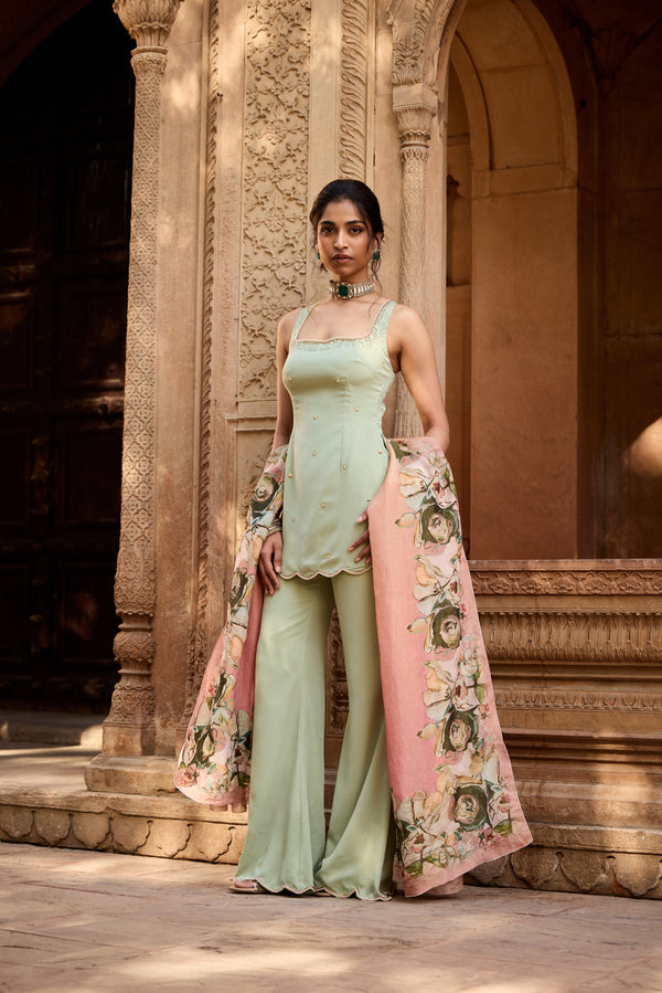Adara Pastel Green Chanderi Sharara Set
