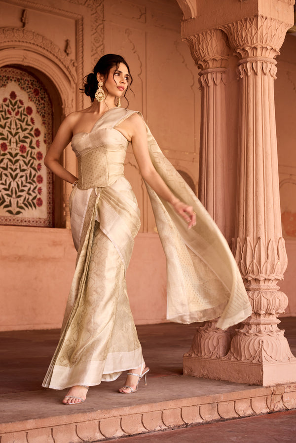 Zaida Gold Banarasi Pre-Draped Saree