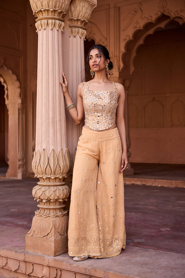 Zulaikha Buff Orange Embroidered Sharara Set