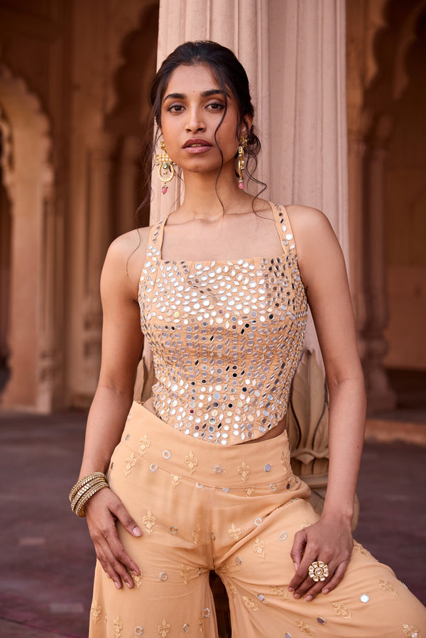 Zulaikha Buff Orange Embroidered Sharara Set