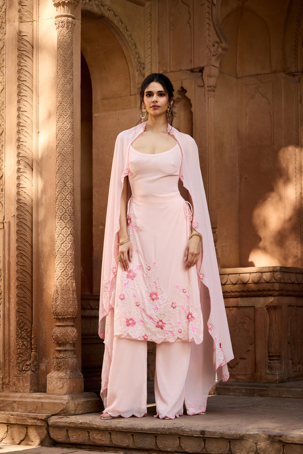 Raaya Baby Pink Hand-Embroidered Sleeveless Kurta Set