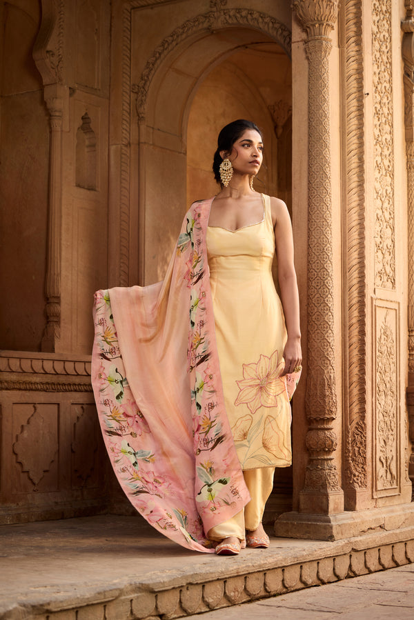 Shahida Yellow+Blush Chanderi Kurta Set