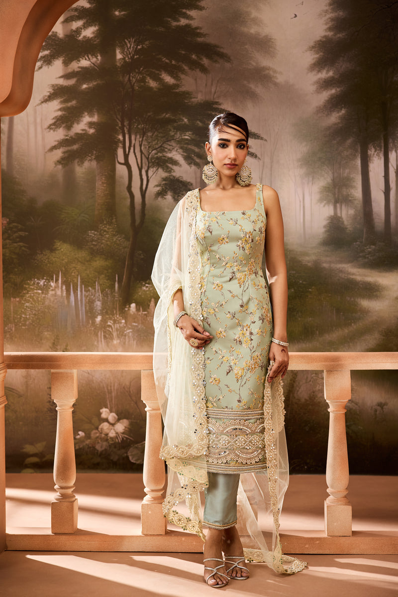 Simran Sage Green Jacquard Kurta Set