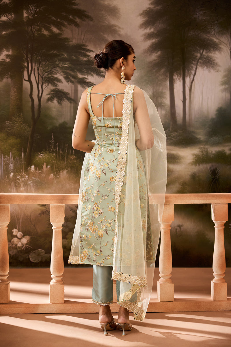 Simran Sage Green Jacquard Kurta Set