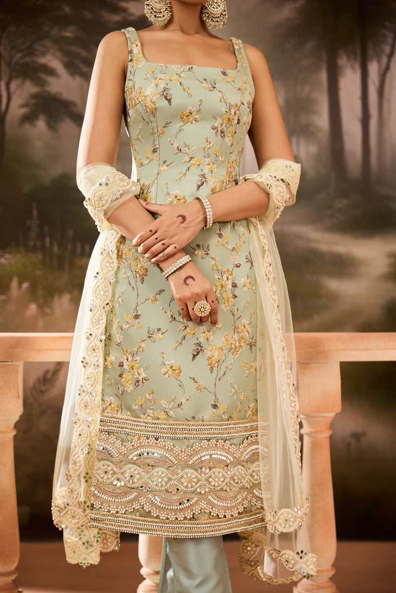 Simran Sage Green Jacquard Kurta Set