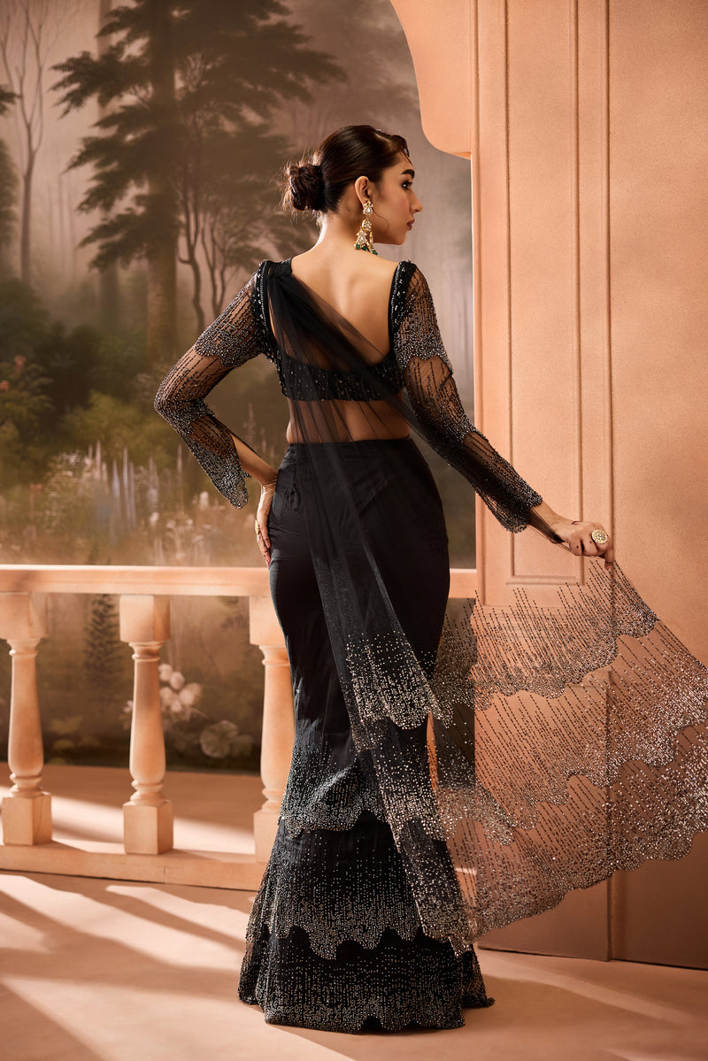 Imanat Black Embellished Pre-Draped Saree