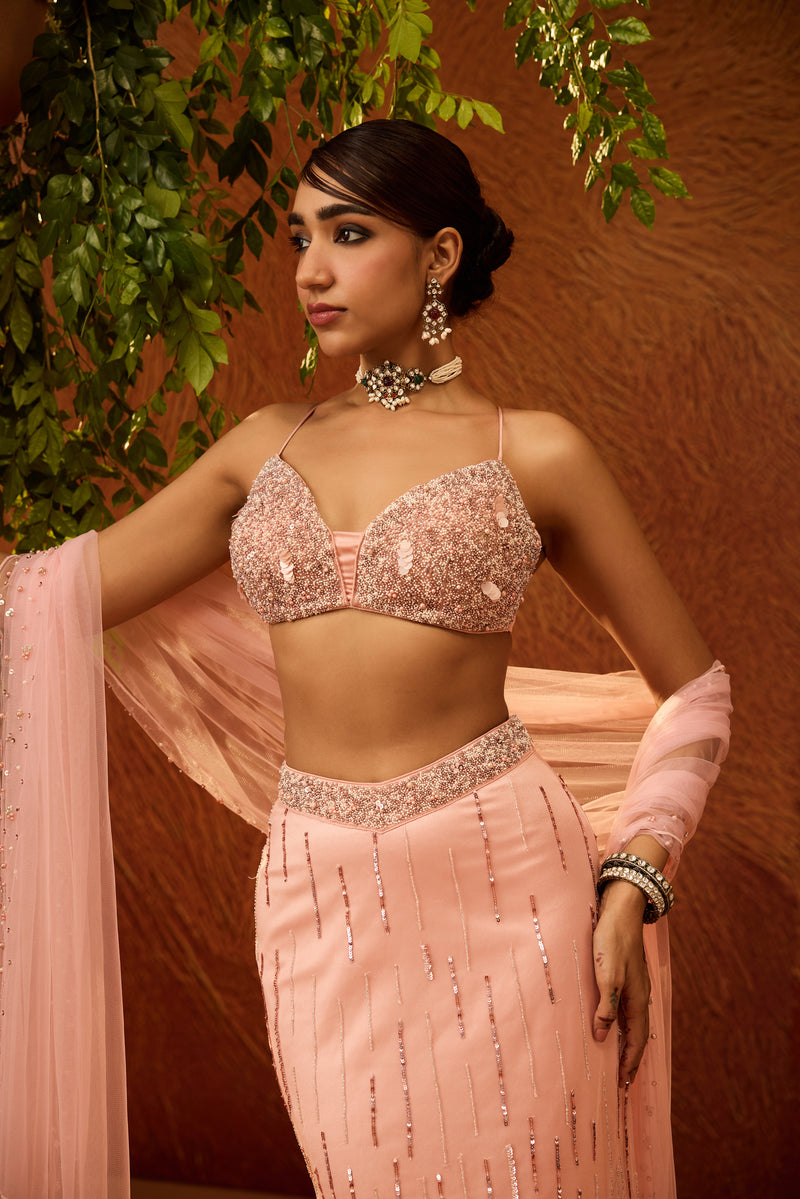 Pankhuri Baby Pink Embellished Mermaid Lehenga Set
