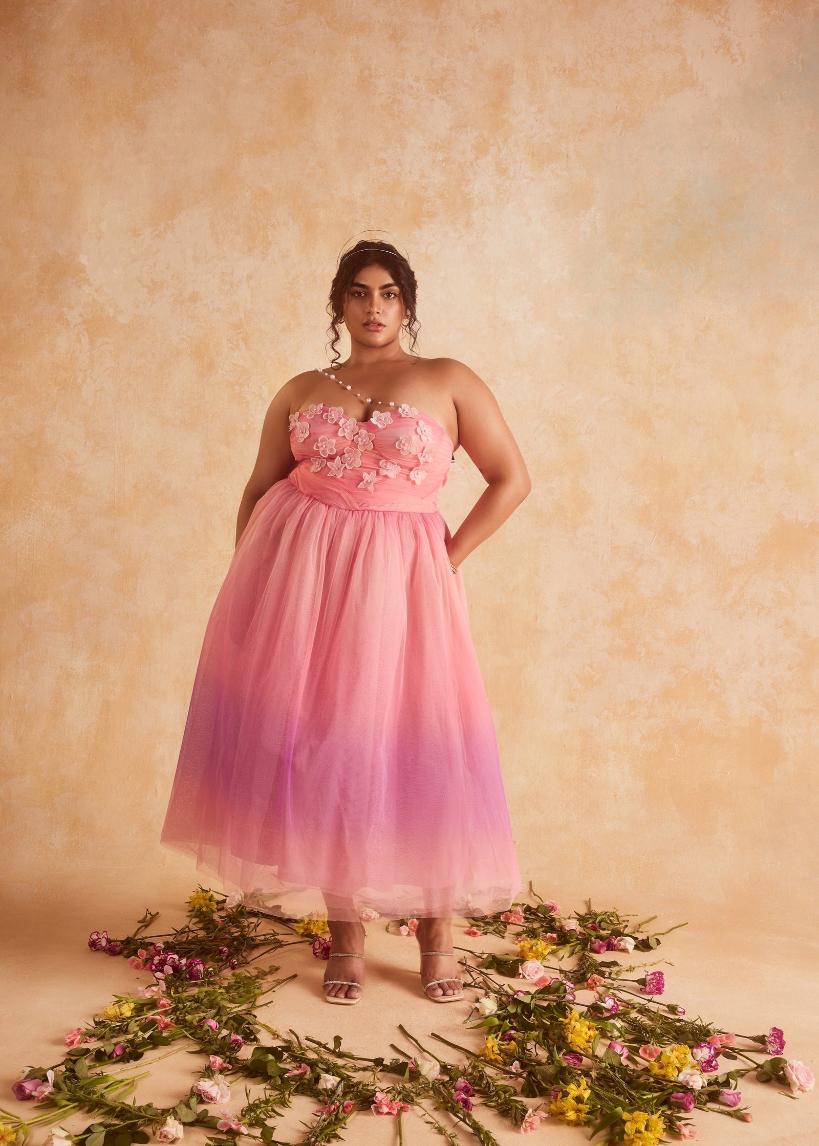 Samantha 3D Flower Embroidered Pink Ombre Dress Lea Clothing Co