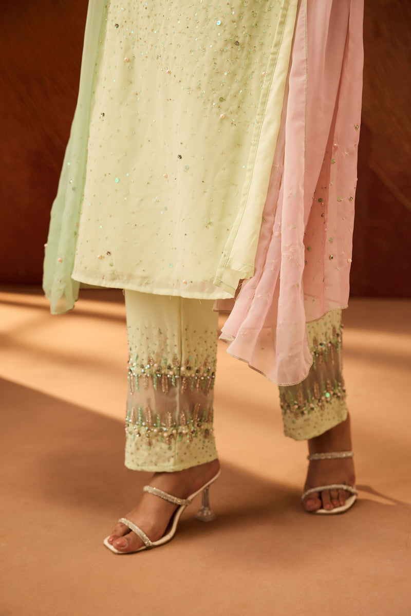 Shayara Pastel Green Embellished Kurta Set
