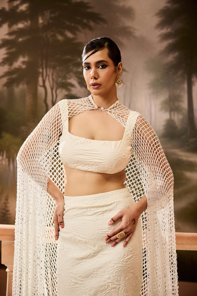 Shivika Ivory Coord Set with Cape
