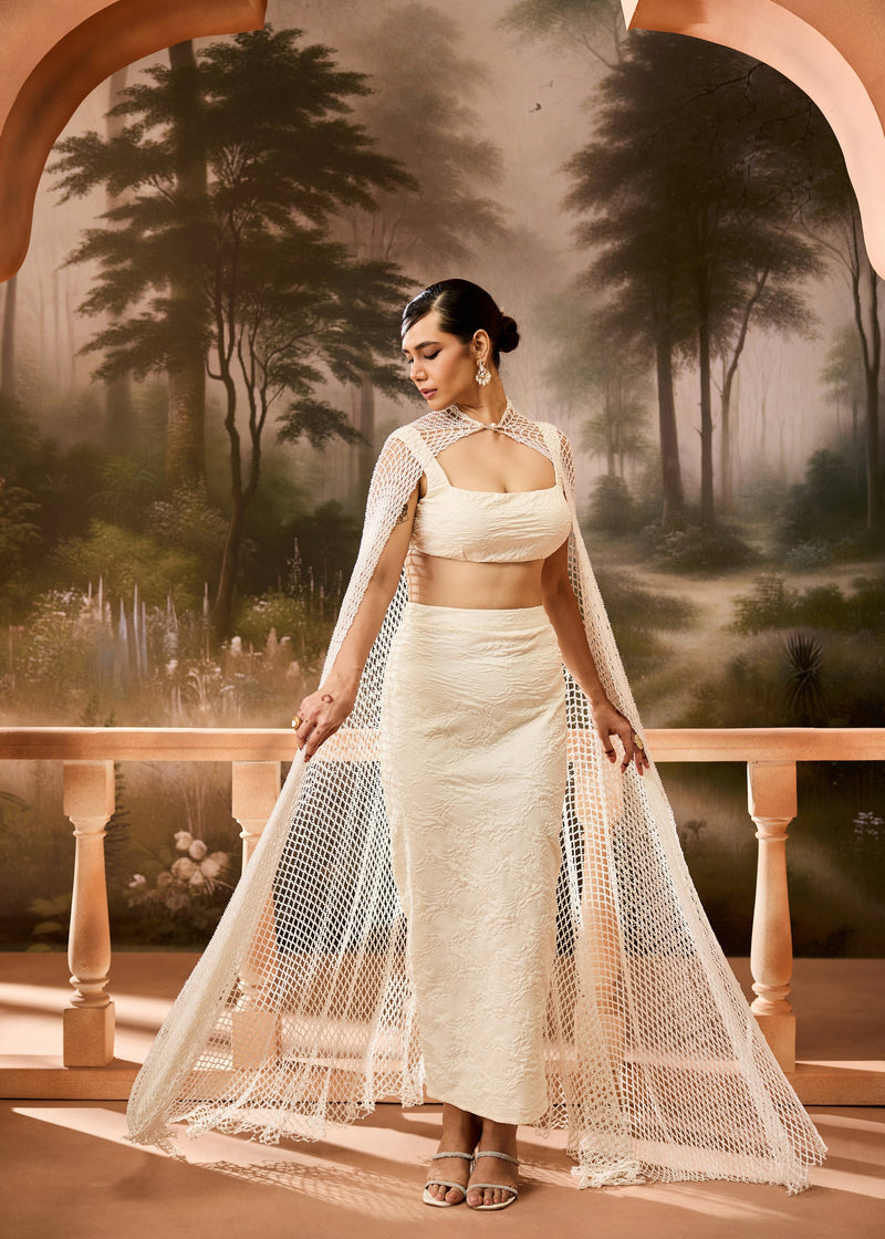 Shivika Ivory Coord Set with Cape
