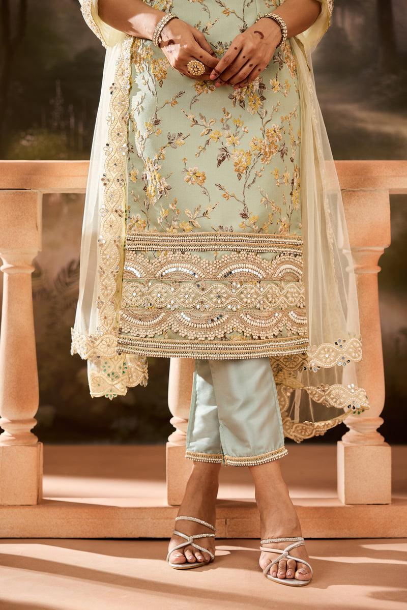 Simran Sage Green Jacquard Kurta Set
riwaaz collection