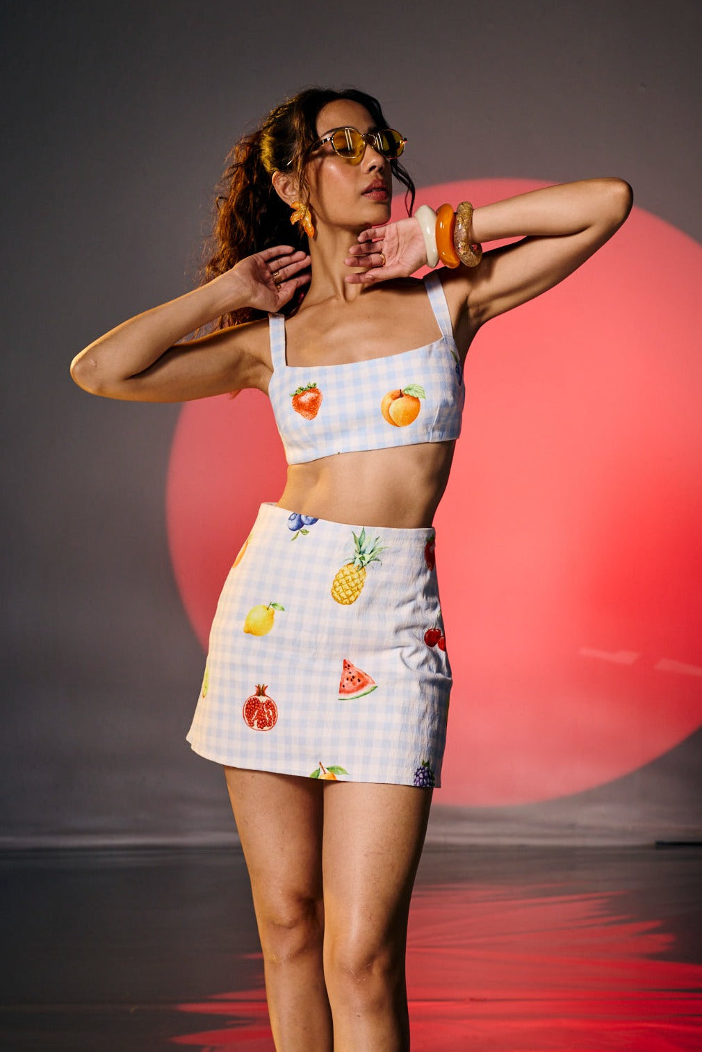 Fruit Picnic Blue Gingham Smocked Bralette