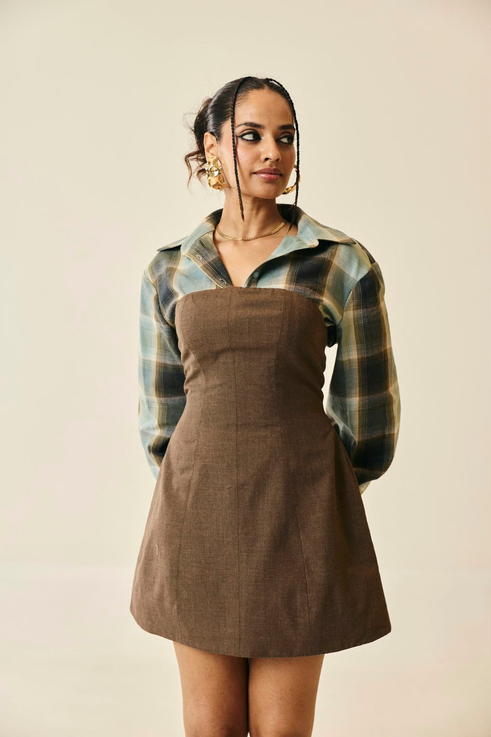 Hazel Brown Structured Mini Dress